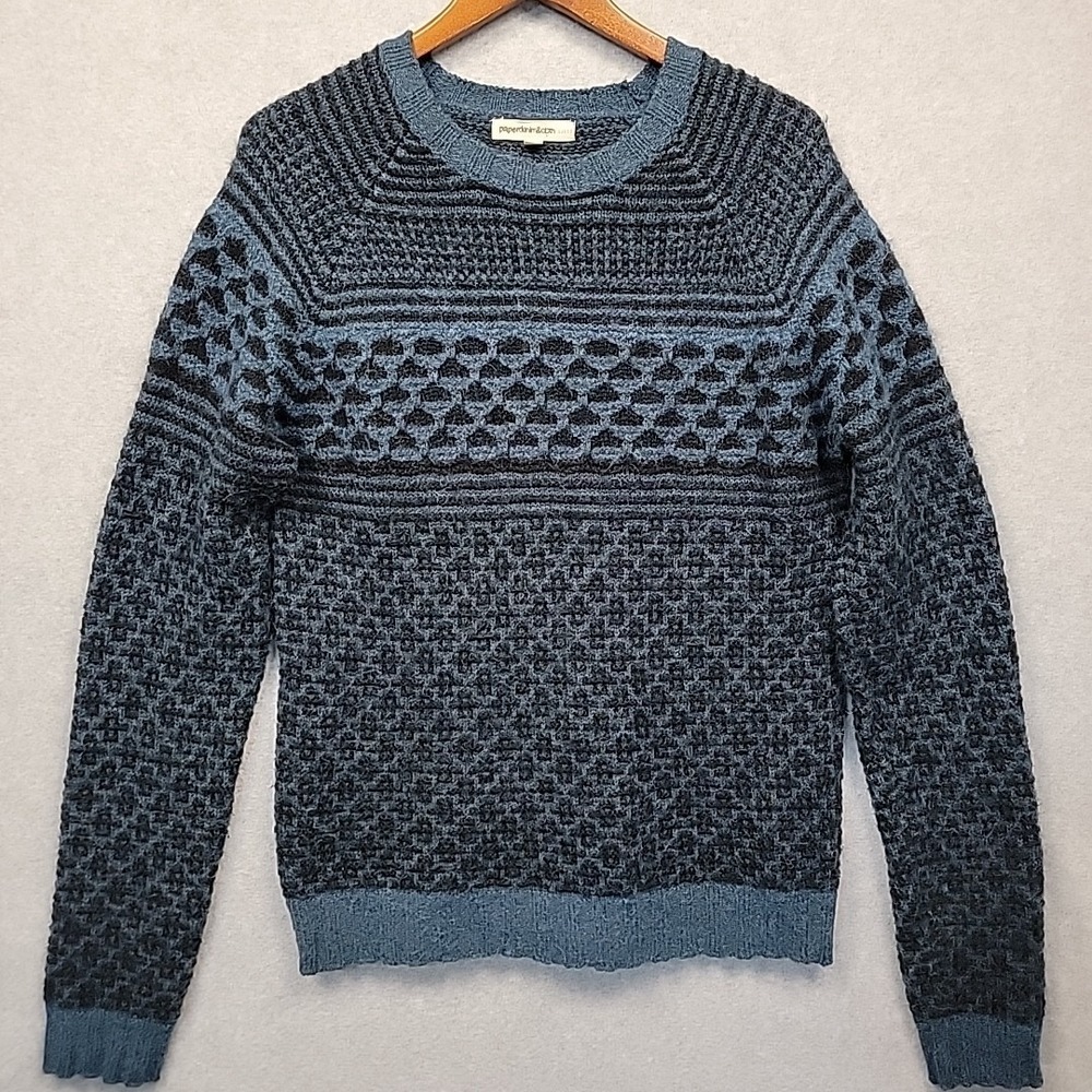 Paper Denim & Cloth Mens Textured Knit Crewneck Sweater Blue Black Sample Size 2